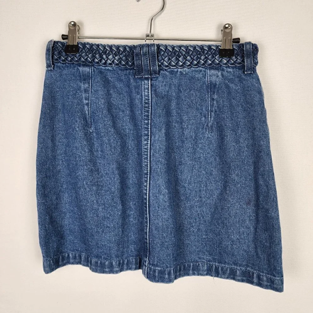 Honey Punch Button Up‎ Braided Waistband Denim Skirt M - Picture 5 of 8
